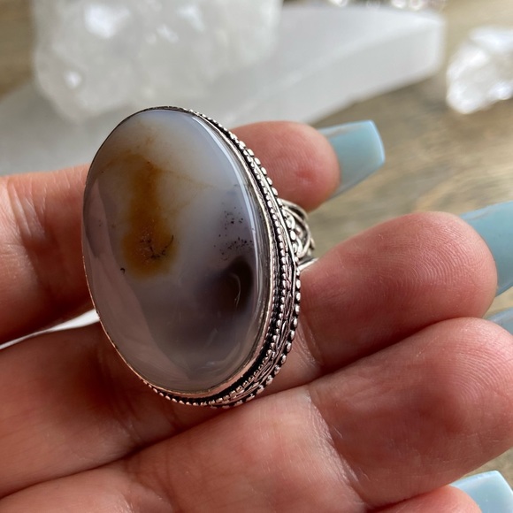 HUGE MONTANA AGATE STERLING SILVER RING - Picture 4 of 9